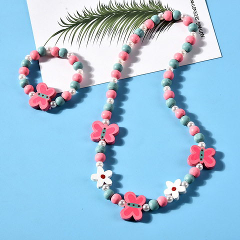 Fille perles jouets collier + Bracelet papillons fleurs bébé à la main collier accessoires princesse enfants cadeaux d'anniversaire ► Photo 1/6