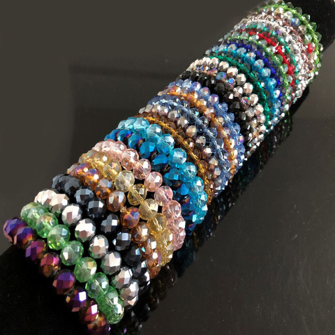 Bracelet en verre, strass pour femmes de 8mm et 10mm, fait à la main, perles rondes, bijoux enveloppés ► Photo 1/6