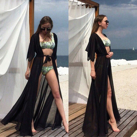 Robe de plage longue en mousseline de soie, Kimono à la mode, portefeuille, Cardigan, Bikini ► Photo 1/5