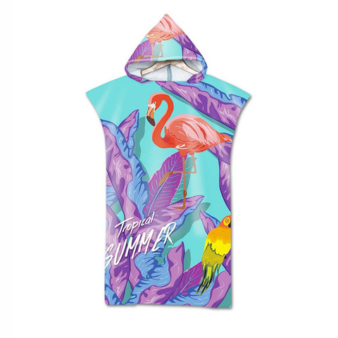 Serviette de bain en microfibre pour hommes et femmes, Poncho pour adultes, serviette de bain à capuche flamant rose et perroquet imprimé, pour la plage, pour peignoir ► Photo 1/6