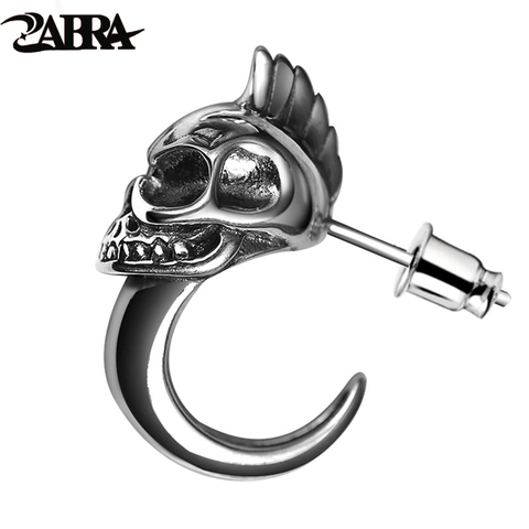 ZABRA 925 Sterling Argent Crâne Goujon Hommes Boucles D'oreilles Vintage Noir Boucle D'oreille Hommes Punk Squelette Goujons Pour Hommes Biker Bijoux 1 pcs ► Photo 1/6