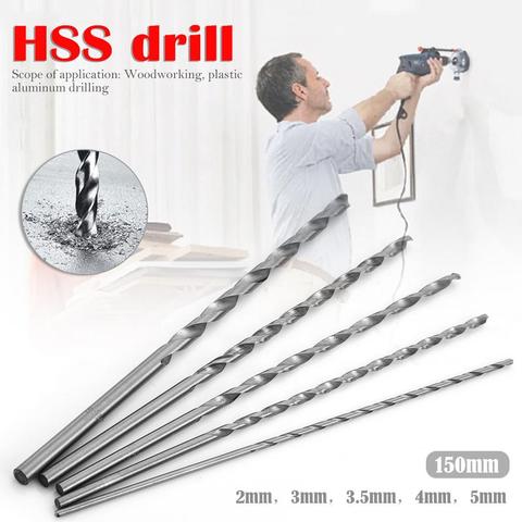 Foret hélicoïdal HSS Extra Long à tige droite, 5 pièces, 150mm, 2mm, 3mm, 3.5mm, 4mm, 5mm, pour le bois et le métal ► Photo 1/6