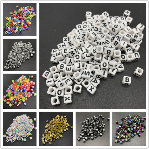 100 pièces 6mm mélange lettre perles carré Alphabet perles acrylique perles bijoux à bricoler soi-même faisant pour Bracelet collier accessoires ► Photo 1/6
