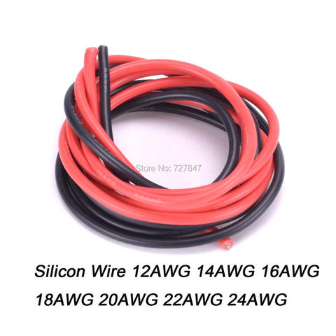 1 mètre rouge + 1 mètre fil de silicium noir 12AWG 14AWG 16AWG 18AWG 20AWG 22AWG 24AWG câble de fil de Gel de silice de Silicone souple résistant à la chaleur ► Photo 1/6