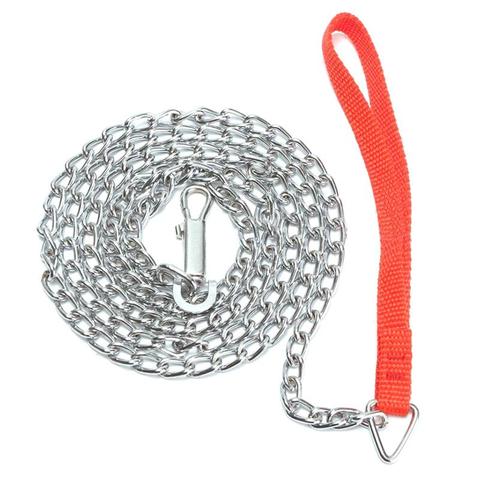 Collier pour chien avec chaîne en métal robuste, 1.6m, accessoire pour chiots, laisse pour la marche, poignée rouge ► Photo 1/4