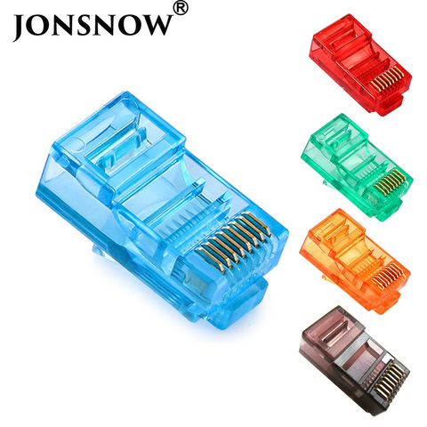 JONSNOW 20/50/100 pièces RJ45 câbles Ethernet Module prise connecteur réseau RJ-45 têtes en cristal Cat5 couleur Cat5e câble plaqué or ► Photo 1/6