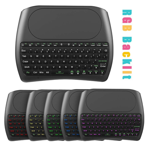 Mini clavier sans fil D8 Pro 2.4Ghz, rétroéclairé 7 couleurs, anglais, russe, télécommande à pavé tactile pour boîtier Android TV, PC i8 plus ► Photo 1/6