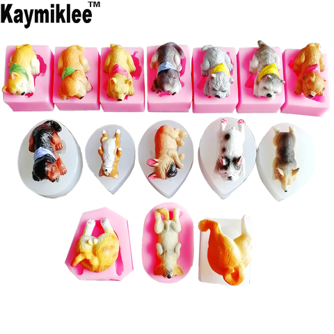 15 série chiens Silicone gâteau moule Fondant moule chat bout à bout Corgi bouledogue chocolat Gumpaste Sugarcraft gâteau décoration outil C339 ► Photo 1/6