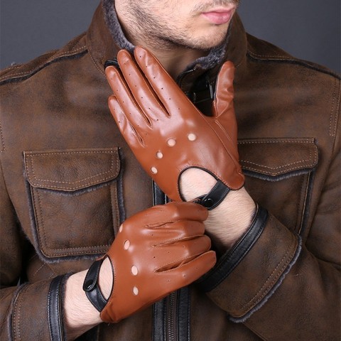 Gants en cuir véritable pour homme et femme, accessoire de sport, de conduite, respirant, à la mode, noir, marron, automne, hiver ► Photo 1/6