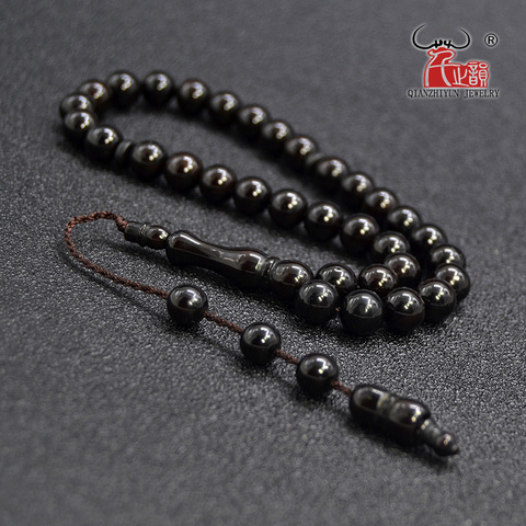 Perles de chapelet musulman de haute qualité, 33 perles de prière Allah, fruits de palmier naturels, Kuka Tasbih, Bracelet teint en noir, 8mm, 33 perles rondes ► Photo 1/6