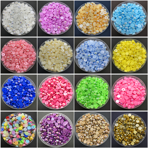 Imitation de perles ABS 4mm 6mm 8mm 10mm, demi-ronde, dos plat, perles de Scrapbook, fabrication de bijoux DIY ► Photo 1/6