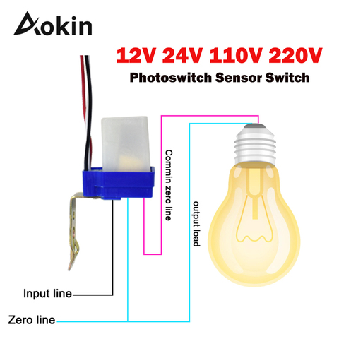 Commutateur de capteur de lumière automatique automatique On Off photocellule interrupteur de réverbère cc 12V 24V AC 110V 220V Photoswitch capteur de contrôle ► Photo 1/6