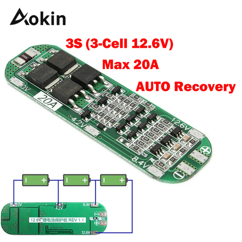 Carte de Protection de chargeur de batterie Lithium Li-ion 3S 20a 18650, BMS PCB 12.6V, Module de Protection de charge cellulaire, récupération automatique, kit à monter soi-même ► Photo 1/6