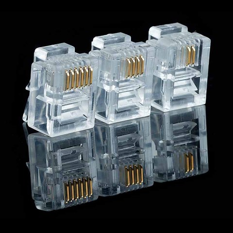 Lot de 20/100 pièces RJ11 6P2C 6P4C 6P6C, connecteur Internet modulaire, connecteur RJ11, RJ-11 têtes en cristal plaqué or ► Photo 1/6