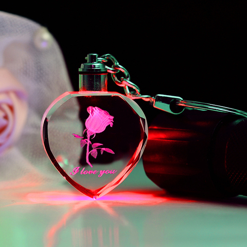 Porte-clés en cristal féerique, en forme de cœur, pour cadeau de saint-valentin, lumière LED ► Photo 1/6