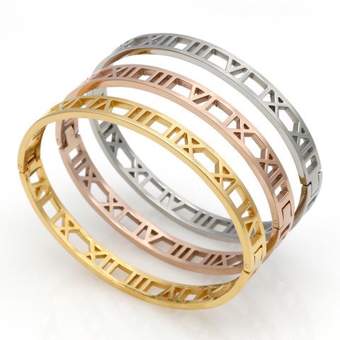 Bracelets et Bracelets en chiffre romain creux délicat bracelet en acier titane bijoux fins pour femmes bracelet de placage sous vide de qualité supérieure ► Photo 1/6