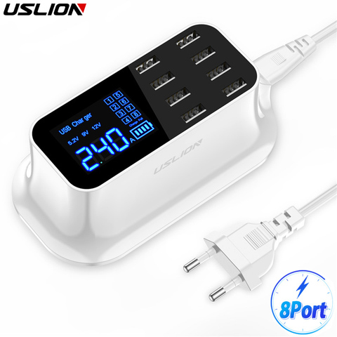 USLION 8 Ports USB chargeur LED affichage Charge rapide adaptateur de Charge rapide pour iPhone tablette iPad Samsung Xiaomi Huawei ue royaume-uni ► Photo 1/6