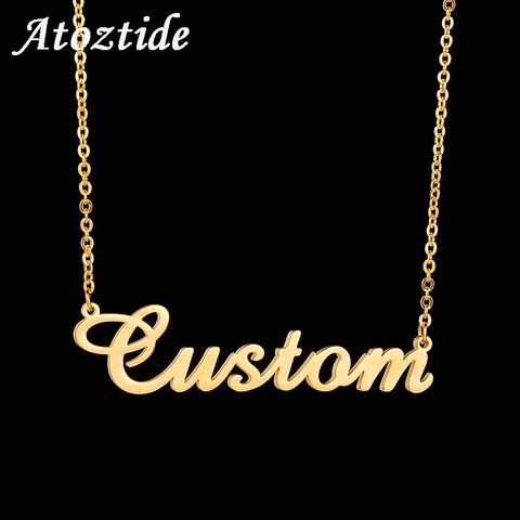 Atoztide – collier avec nom personnalisé en acier inoxydable, ras du cou avec lettres en or, pendentif, cadeau ► Photo 1/6