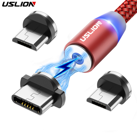 USLION – câble magnétique LED de 3M, USB Micro et Type C, en Nylon tressé, chargeur aimanté pour Iphone 7 X Samsung S10 ► Photo 1/6