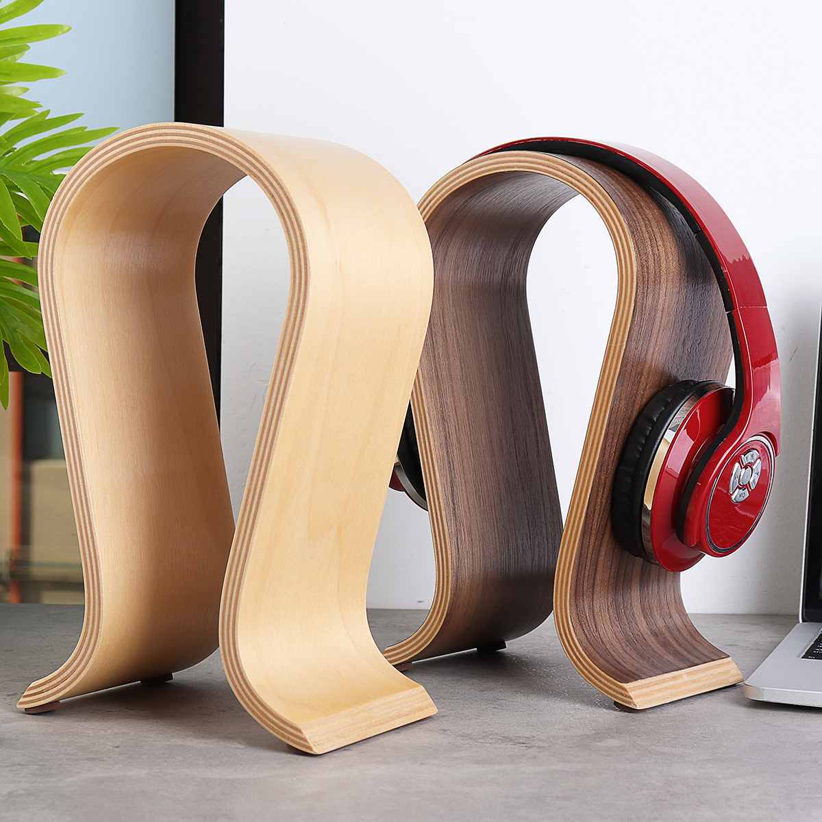 Universel U forme bois casque support écouteur cintre affichage étagère support bureau Portable écouteurs accessoires 2 couleurs ► Photo 1/6