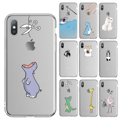 Ottwn étui de téléphone Transparent pour iPhone 11 Pro Max 7 8 6 6s Plus Animal de bande dessinée mignon souple en TPU pour iPhone X XR XS Max couverture transparente ► Photo 1/6