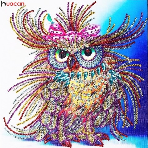 Huacan spécial en forme de diamant peinture hibou artisanat couture 3d forage mosaïque bricolage diamant broderie Animal 34x44cm ► Photo 1/6