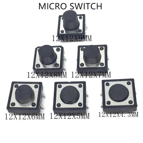 Mini bouton-poussoir Tactile Tact, 10 pièces, Micro interrupteur SMD, 4 broches, 12*12*4.3/5/6/7/8/9 MM 12x12*4.3MM/5MM/6MM/7MM/8MM/9MM ► Photo 1/3