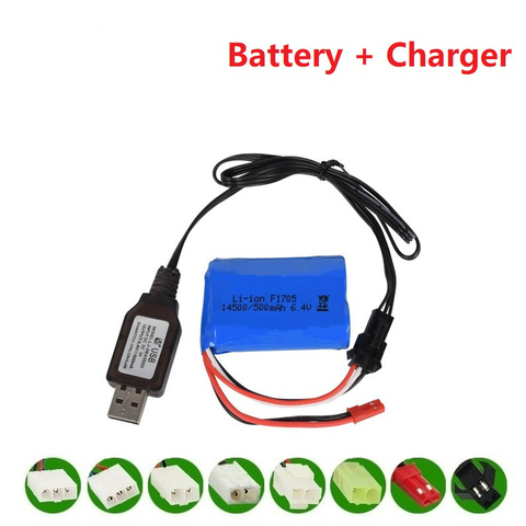 14500 500mah 6.4v Li-ion batterie pour Wltoys 18401/18402 télécommande tout-terrain véhicule 6.4v chargeur pour RC jouets voiture bateau Turcks ► Photo 1/3