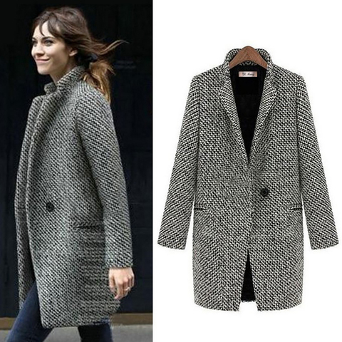 Manteau Long en laine pour femme, veste à carreaux, mélange de laine, vêtement d'extérieur en Tweed, taille moyenne et longue, prix spécial, hiver ► Photo 1/6