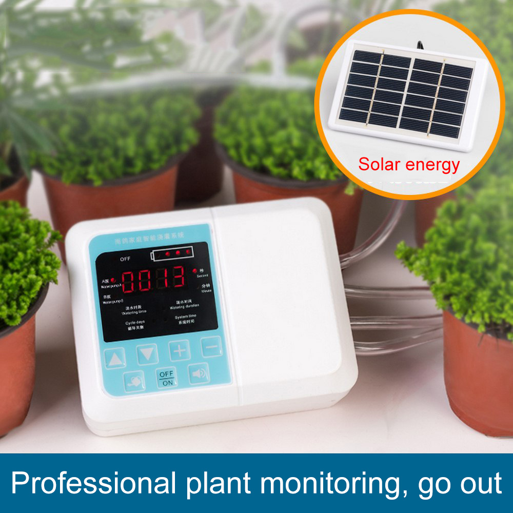 Dispositif d'arrosage automatique Intelligent pour jardin, recharge à  l'énergie solaire, pompe à eau, minuterie, système d'irrigation goutte-à-goutte  pour plantes en pot - Historique des prix et avis