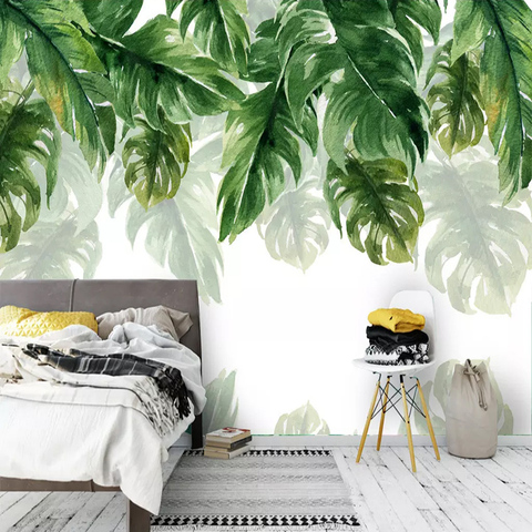 Papier peint 3D moderne feuille verte plante | Papier peint pour mur salon chambre à coucher TV étude fond de Restaurant 3 D décor ► Photo 1/6