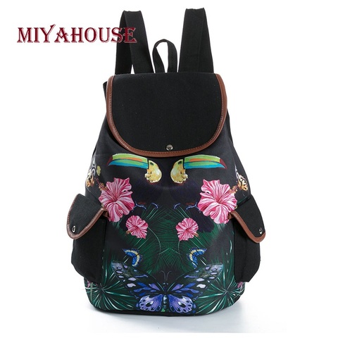 Miyahouse-sacs à dos Vintage pour femmes, imprimé feuilles papillon, sacoche de voyage en toile pour filles à épaule avec imprimé Floral ► Photo 1/1