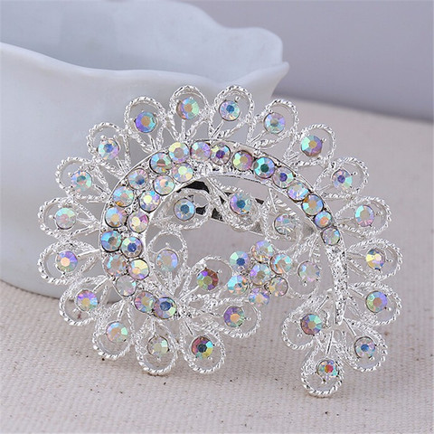 DIEZI-broche de mode pour mariage, couleur argent, cristal, bijoux paon en argent, Bouquet de mariée, strass, broches, bijoux ► Photo 1/6