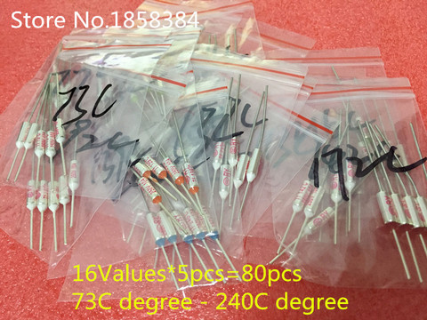 16 valeurs = 80 pcs assortiment kit Fusible Thermique 10A 250 v Coupures Thermiques 73C degré-240C degrés de Température fusible ► Photo 1/2