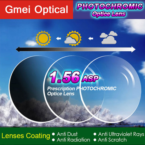 Gmei-lentille optique 1.56 Index photochromique, Prescription simple, lentille de lunettes optiques, changement rapide de couleur, Performance ► Photo 1/6