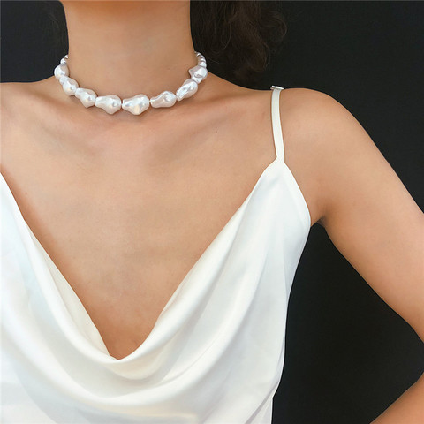 Collier grand en perles baroques pour femmes, bijou de fête, ras du cou irrégulier, nouveau Style, à la mode ► Photo 1/6