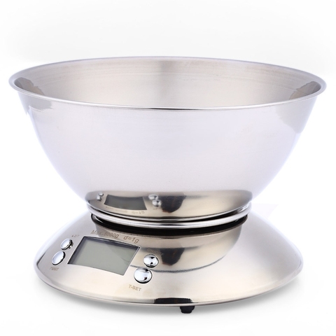 AJY-balance de cuisine numérique précise bol en acier inoxydable 2,15 l, alarme, température, affichage LCD rétroéclairé, 5kg/1g ► Photo 1/1