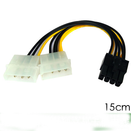 Câble de convertisseur d'alimentation Pci-e ATX PSU 6 pouces 2 x Molex 4 broches à 8 broches PCI Express-adaptateur Molex à Pcie 8 broches ► Photo 1/1