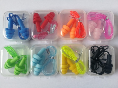 Boucles d'oreilles confortables en silicone, 4 pièces emballées par boîte, réduction du bruit, avec des cordes en PVC, protection pour la natation et le sommeil ► Photo 1/6