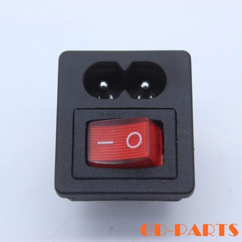 10 pièces IEC 320 C8 AC cordon d'alimentation connecteur de prise avec interrupteur à bascule rouge marche-arrêt 250 V 2.5A CCC CE ► Photo 1/4