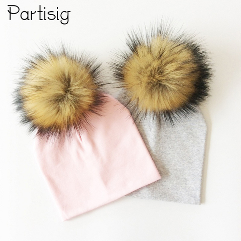 Chapeau bébé fausse fourrure bébé casquette coton pompon Bobble chapeau pour enfants hiver garçons et filles casquettes fourrure artificielle enfants chapeaux ► Photo 1/6