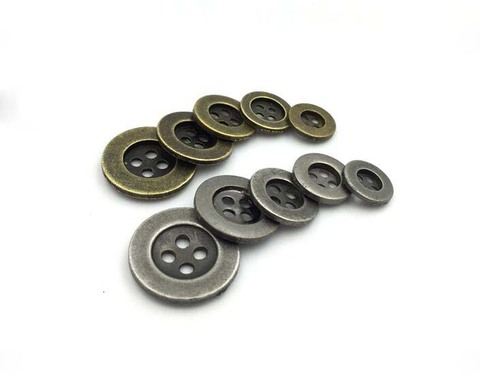 Bouton rond en alliage de Zinc métal pour la couture, 10mm/11.5mm/12.5mm/15mm, 50pcs boutons ronds argent et Bronze Antique, 4 trous, nouveauté, 2022 ► Photo 1/4