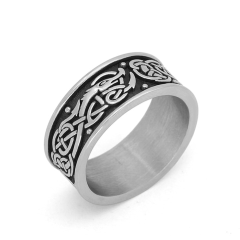 Amulette Viking nordique drgon dreki scandinave Jormungand pendentif anneaux acier inoxydable avec valknut rune sac cadeau ► Photo 1/6