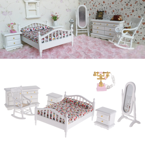 Maison de poupée Miniature en bois, ensemble de meubles rétro pour chambre à coucher, Kits de décoration, 1/12 ► Photo 1/6