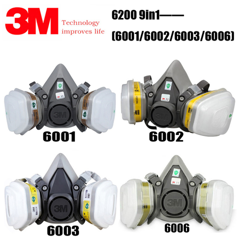 Demi-masque facial 3M 6200 + 6001/6002/6003/6006, réutilisable, respirateur, masque à gaz, protection contre la peinture, pulvérisation d'acide ► Photo 1/6