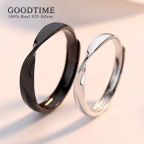 Hipster Mobius – bagues en argent Sterling 925, cadeau de Couple pour amoureux, noir et blanc, Style Simple, bagues de fiançailles de mariage réglables ► Photo 1/6