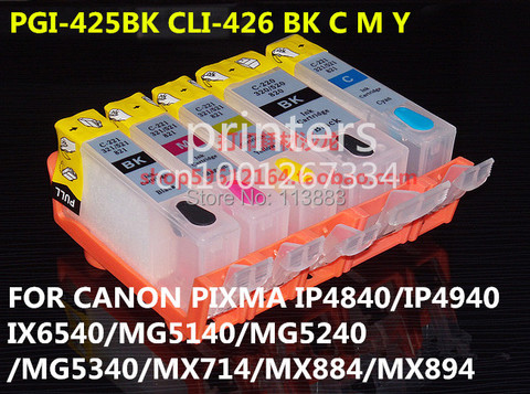 Cartouche d'encre rechargeable PGI-425 CLI426 pour canon PIXMA IP4840 IP4940 IX6540 MG5140 MG5240 MG5340 MX714 MX884 MX894 5 couleurs d'encre ► Photo 1/5