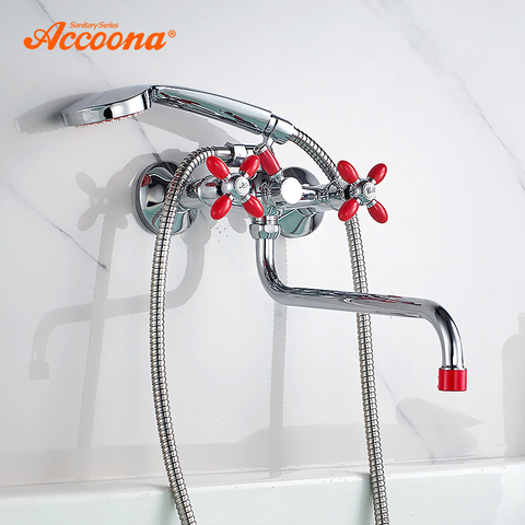 Accoona – robinets de baignoire, ensemble de douche, pomme de douche, double support, double commande, robinet de baignoire A7182 ► Photo 1/6