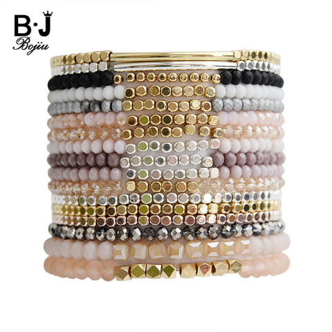 BOJIU multicolore cristal brin bracelets pour Femme or acrylique cuivre perles rose blanc noir gris cristal Bracelet Femme BC226 ► Photo 1/6