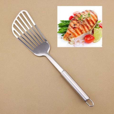 Spatule à fente en acier inoxydable, plat, Steak, tranche de poisson, spatule à frire, tourne-poisson, pelle, fournitures de cuisine, ustensiles de cuisine, cuisine T ► Photo 1/6